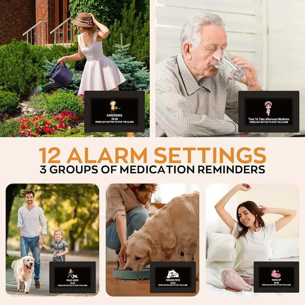Digital Elderly Clock with Large Display 7 Inch Black Day Date Time Alarm For